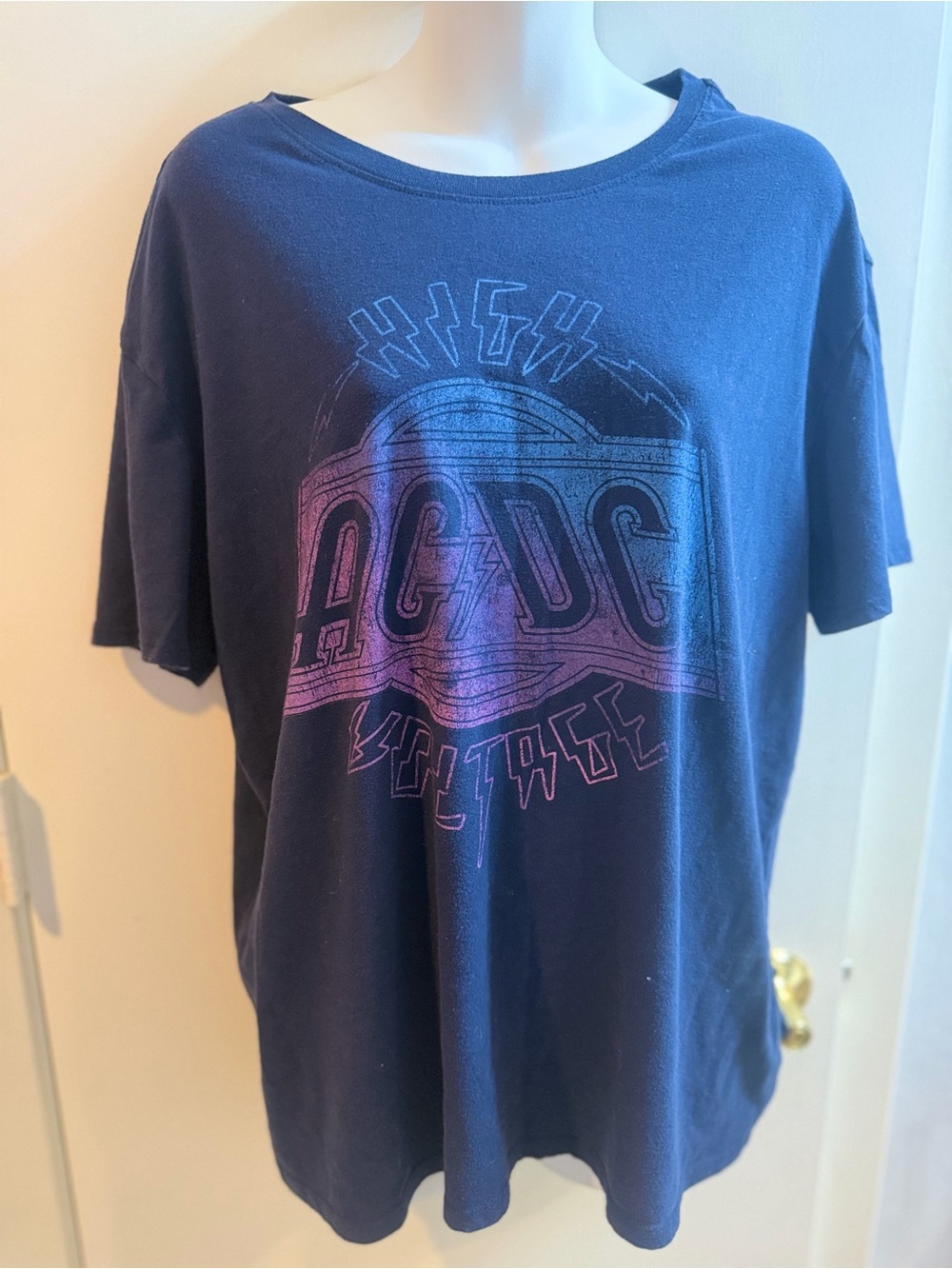 AC/DC Navy Tee with Purple Graphic Fade Large